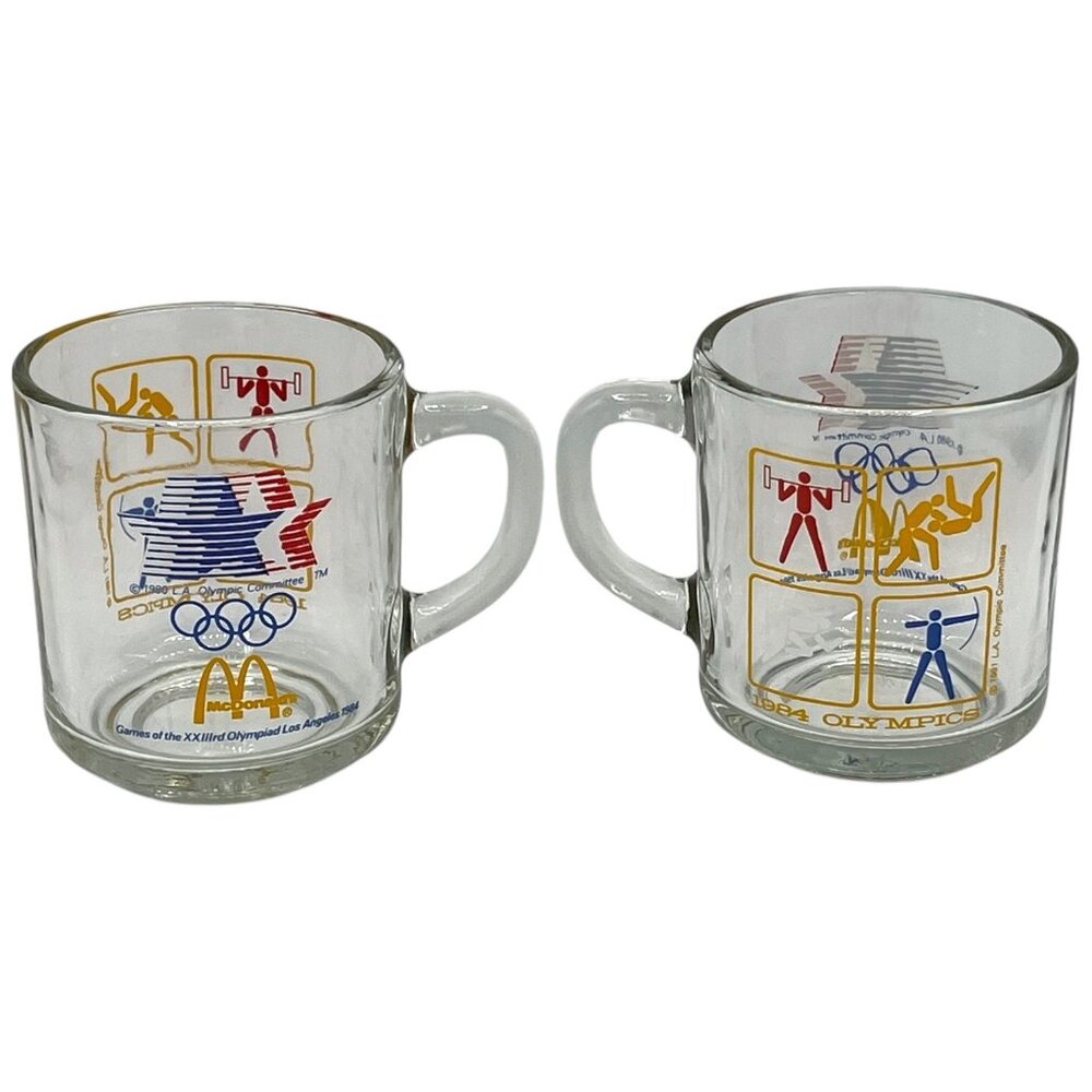 Pair of 1984 McDonalds Olympic Glass Mugs LA Olympic Committee Logo Sports Icons - Picture 8 of 8